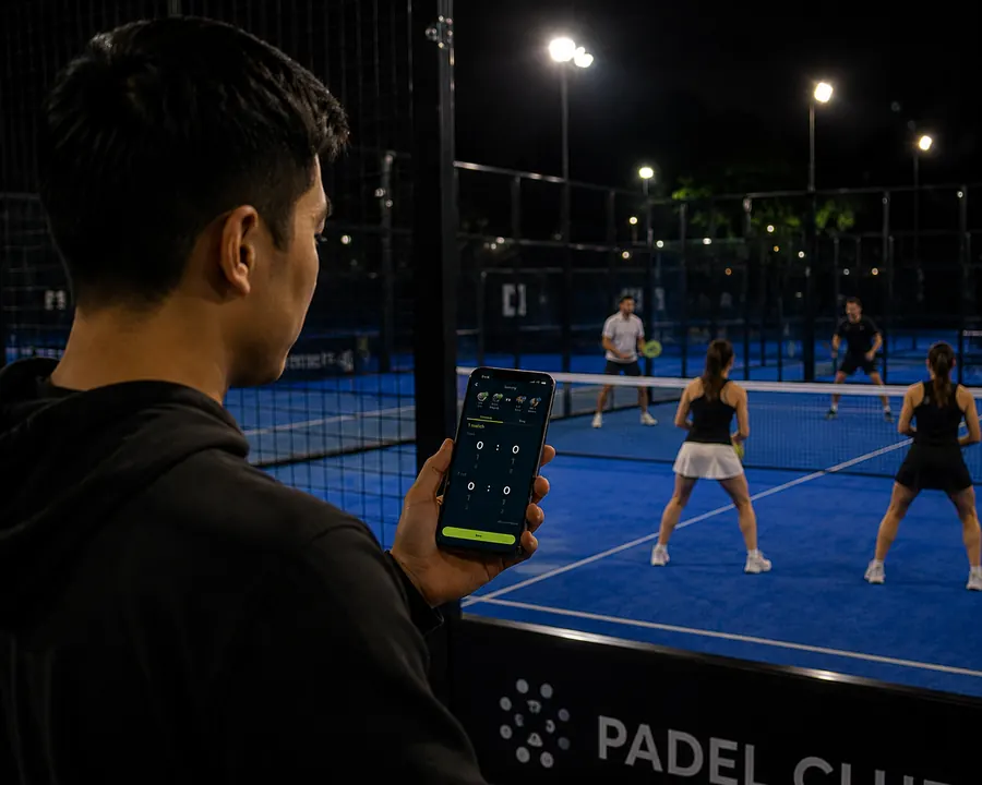 A clinic running in coach mode: courts, rotation and the coach's own view of who is playing with whom. The tournament engine, used for teaching rather than for competition.