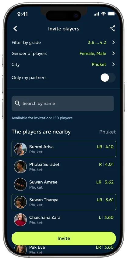 Invitation and join-request states, including a request waiting for approval.